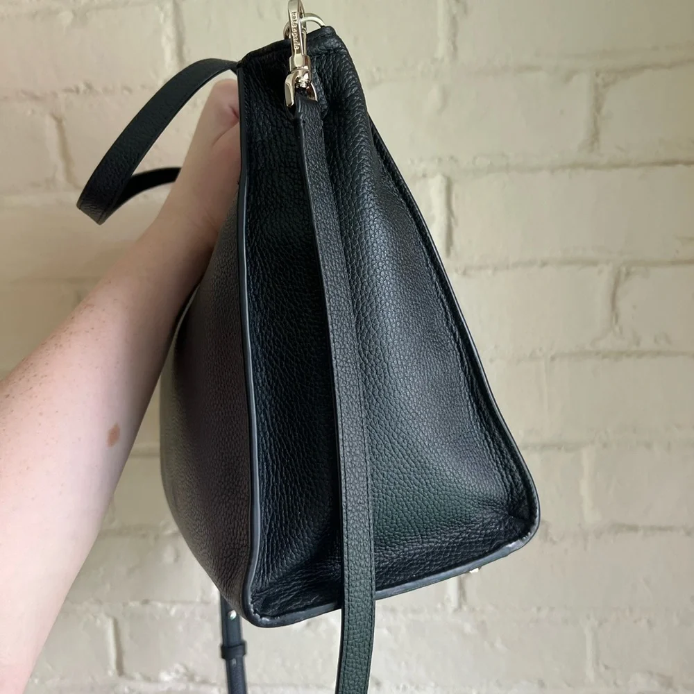 Kate Spade black leather boho basic cute contemporary crossbody purse bag